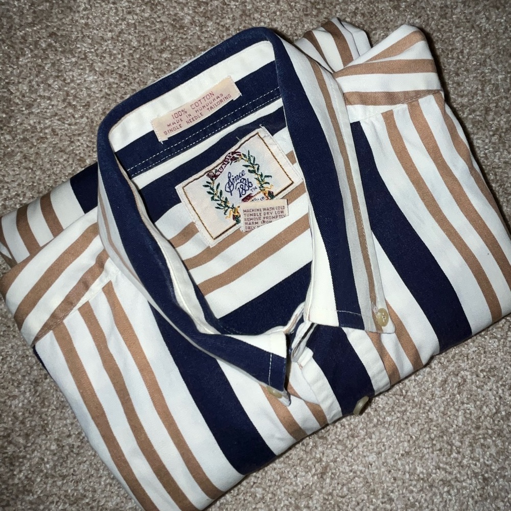 VINTAGE Sears & Roebuck Men's Striped Shirt Size Large- Navy‎ and Tan